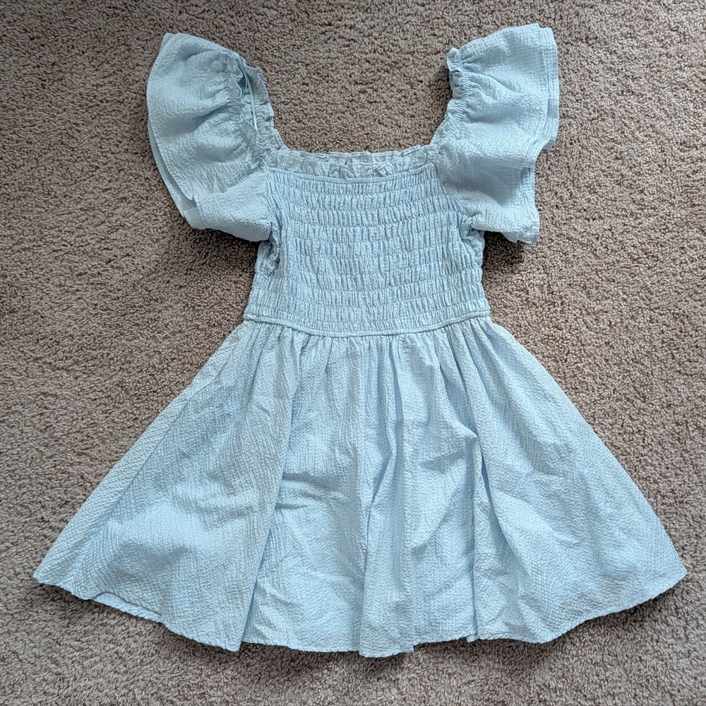 TCEC Light Blue Puff Sleeve Square Neck Smocked Mini Dress Size Medium - Picture 3 of 10